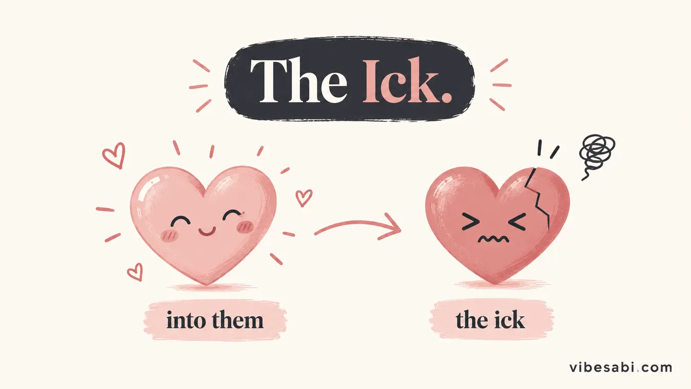 An illustration of attraction turning into the ick, a sudden dating turn-off